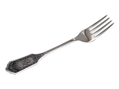 Серебряная столовая вилка с вензелем и черневым узором на ручке «Фамильная»
